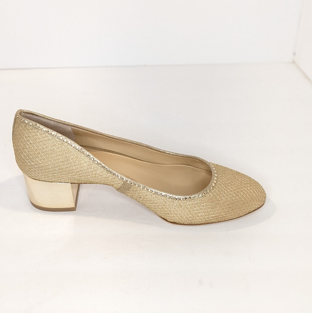 Gold Low Block Heel Pumps for Women - Picture 5 of 16